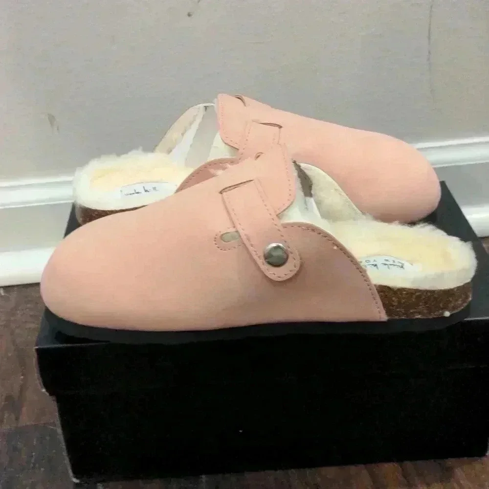 Nicole Miller Girls Faux Fur Lined Buckle Clogs